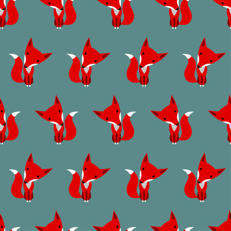 Graphically foxes in cartoon style pattern on blue bacckground - vectorのイラスト素材