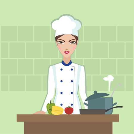 Chef cooking food Flat style illustration or iconのイラスト素材