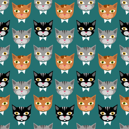 Cute cats pattern on green bachgroundのイラスト素材