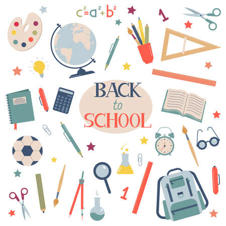 Back to school. School supplies vector set isolated on white background.のイラスト素材