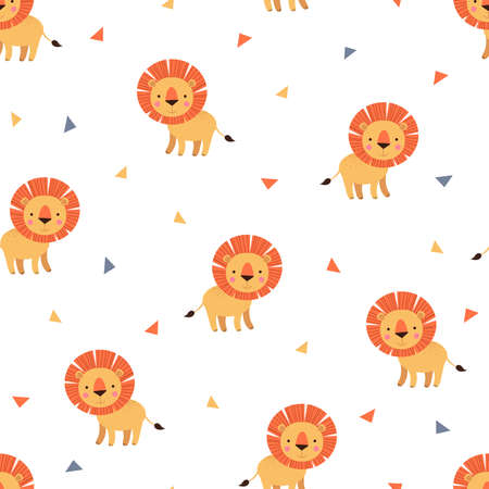 Lion cute seamless pattern, vector illustration background, animal cartoon pattern for kidsのイラスト素材