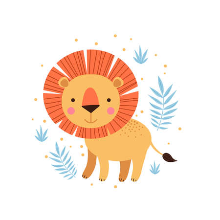 Illustration of lion and tropical leaves.のイラスト素材