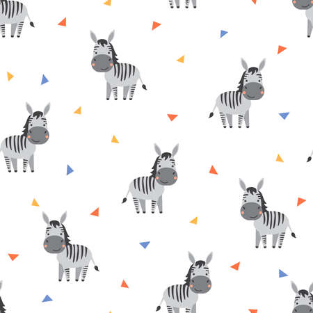 Cute cartoon zebras seamless pattern.のイラスト素材