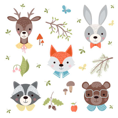 Set of cute woodland animals.のイラスト素材