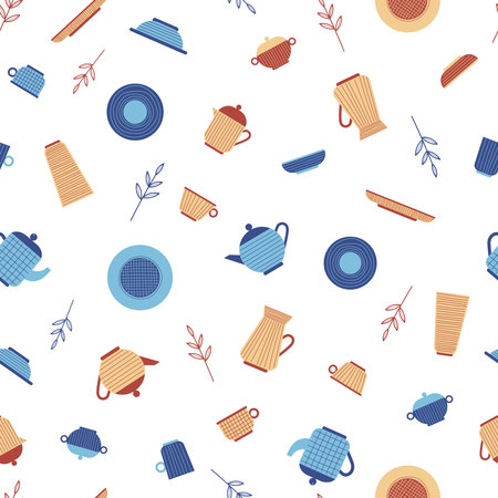 Ceramic tableware seamless pattern.のイラスト素材