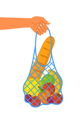 Turtle bag in hand full of groceries.のイラスト素材