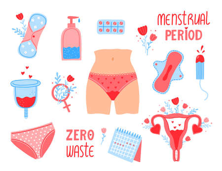 Set of elements of women menstruation period.のイラスト素材