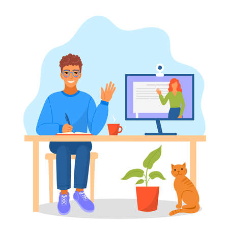 A man is studying online training.のイラスト素材