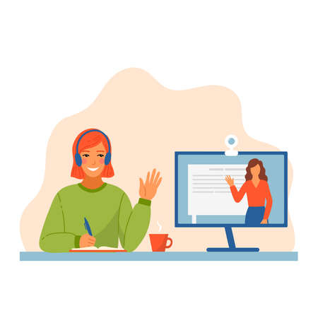 The girl is studying online training.のイラスト素材