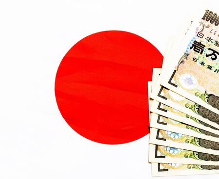 Success and got profit from business with Japanese currency on Japanese flagの写真素材
