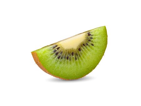 Ripe whole kiwi fruit and half kiwi fruit isolated on white backgroundの写真素材