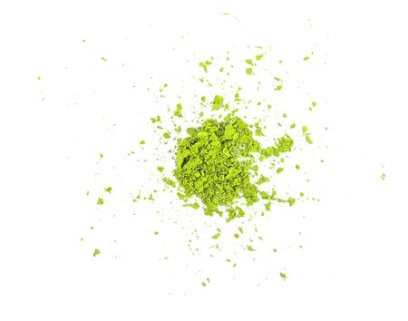 green matcha powder isolated on white background top viewの写真素材