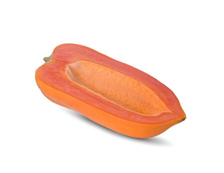 papaya seedless, cut in half with isolate on a white backgroundの写真素材