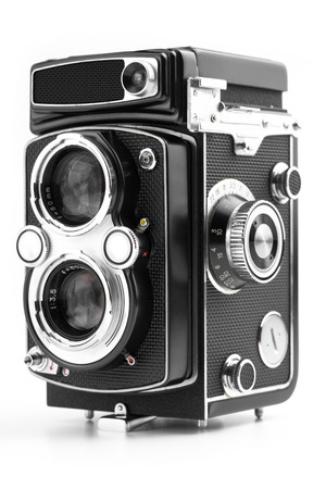 Vintage camera isolated on white backgroundの写真素材