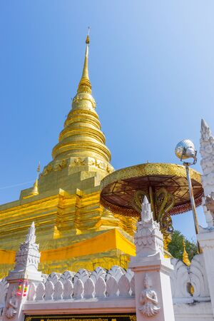 Golden Pagoda at Wat Phra That Chae Haeng, Nan, Thailandの写真素材
