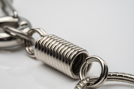 silver keychain or keyring on white backgroundの写真素材
