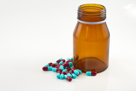 Pills with brown bottleの写真素材