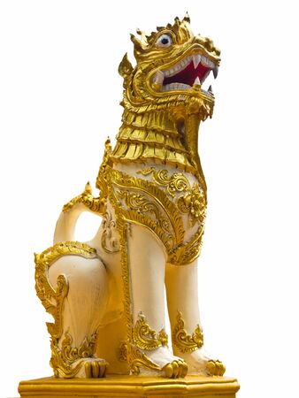 Thai lion statue style isolated on white backgroundの写真素材