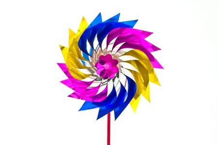 single toy windmill on white backgroundの写真素材