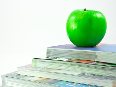 books and an appleの写真素材