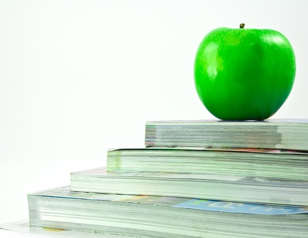 books and an appleの写真素材