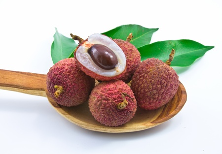 Fresh lychees isolated on whiteの写真素材