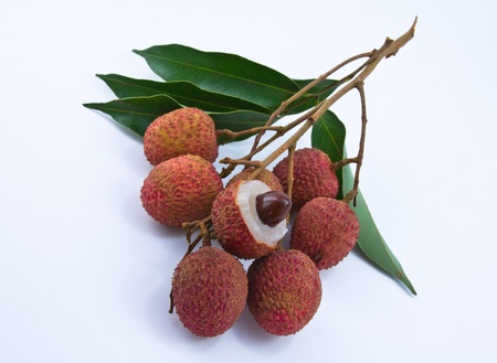 Fresh lychees isolated on whiteの写真素材