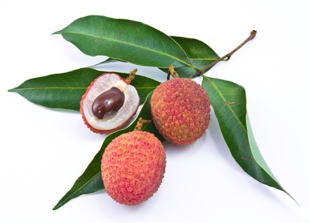 Fresh lychees isolated on whiteの写真素材