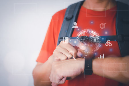 Traveler use smart watch to access data on internetの写真素材