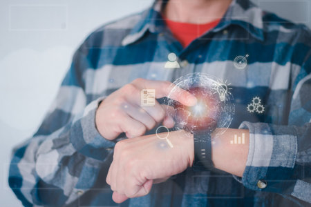 Person use smart watch to access big data on internet, many of information.の写真素材