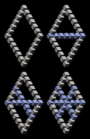 Paradox triangles and cubes in black backgroundのイラスト素材