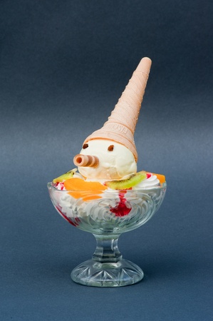 Ice sundae on gray backgroundの写真素材