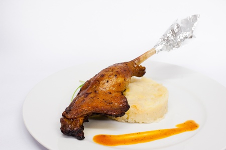 Roasted goose leg in close upの写真素材