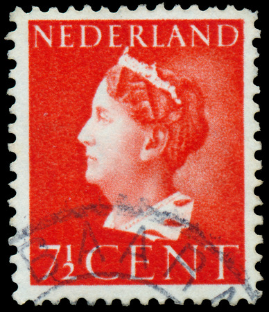 NETHERLANDS - CIRCA 1940: A stamp printed in the Netherlands shows Queen Wilhelmina, circa 1940. の写真素材