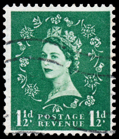 UNITED KINGDOM - CIRCA 1941  A stamp printed in Great Britain shows Queen Elisabeth, circa 1941 のeditorial素材