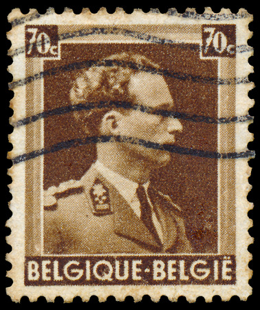 BELGIUM - CIRCA 1938  A stamp printed in Belgium, shows Leopold III of Belgium, circa 1938 のeditorial素材