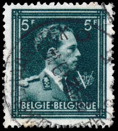 BELGIUM-CIRCA 1950:A stamp printed in BELGIUM shows image of Leopold III reigned as King of the Belgians from 1934 until 1951,circa 1950. の写真素材