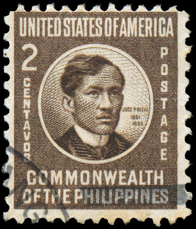 PHILIPPINES - CIRCA 1946: stamp printed in Philippines shows Jose Rizal, National Hero, Nationalist and Reformist, circa 1946のeditorial素材