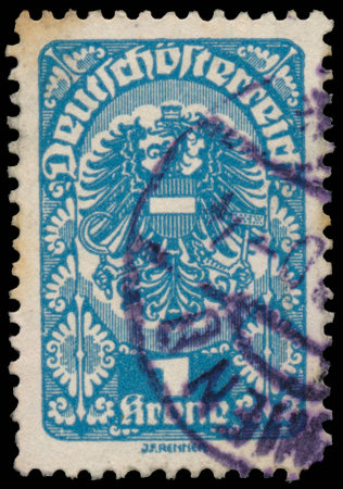 AUSTRIA - CIRCA 1919: Stamp printed in Austria shows Coat of arms, ornament and eagle, circa 1919の写真素材