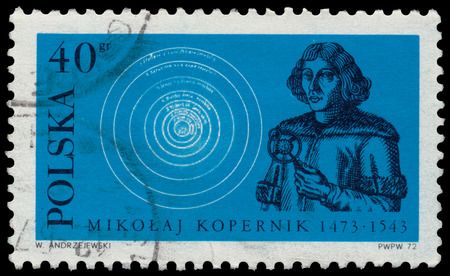 POLAND - CIRCA 1972: Stamp printed in Poland, shows Nicolaus Copernicus circa 1972のeditorial素材