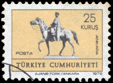 TURKEY - CIRCA 1972: Stamp printed in Turkey shows a portrait of Kemal Ataturk, circa 1972.のeditorial素材