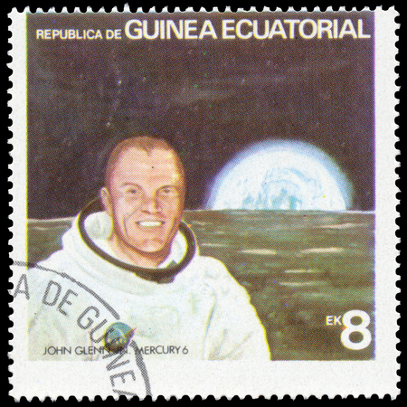 EQUATORIAL GUINEA - CIRCA 1978: a stamp printed by Equatorial Guinea shows John Glenn american  astronaut, circa 1978のeditorial素材