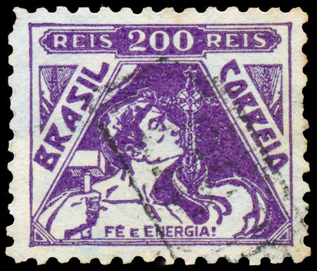 BUDAPEST, HUNGARY - 20 february 2016: a stamp printed in the Brazil shows image celebrating energy, circa 1933のeditorial素材