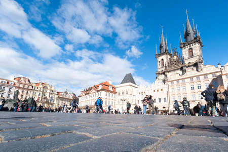 PRAGUE- OCTOBER 06, 2017: Old town square in Prague, Tyn Cathedral of the Virgin Mary, Czech Republicのeditorial素材