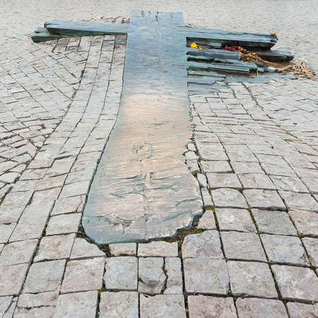 PRAGUE, CZECH REPUBLIC - OCTOBER 06, 2017: Memorable cross- Jan Palach Memorial- at Wenceslas Square in Prague.のeditorial素材