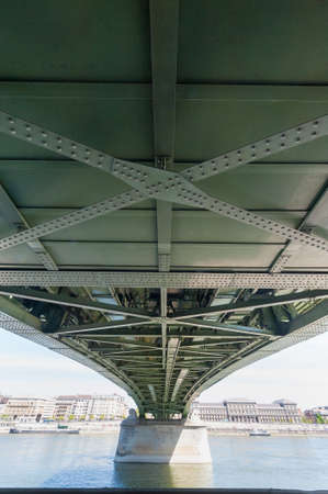 BUDAPEST, HUNGARY - APRIL 16, 2020: Liberty Bridge in Budapest, Hungary, connects Buda and Pest...