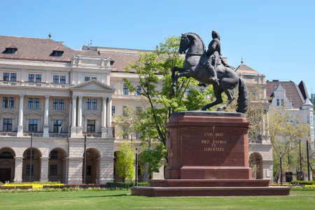 BUDAPEST, HUNGARY - APRIL 20, 2020: Monument for Francis II Rakoczi on Lajos Kossuth Square in Budapest.のeditorial素材