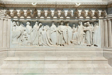 Budapest, Hungary - APRIL 24. 2020: Relief on statue of St. Stephen King at Fisherman's bastion in Budapestのeditorial素材