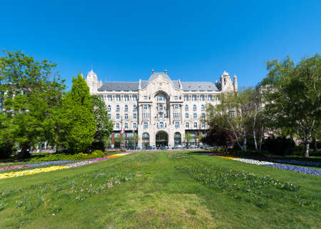BUDAPEST, HUNGARY - APRIL 20. 2020: Four Seasons Hotel Gresham Palace in Budapest, one of the most luxurious hotels in the city, Hungaryのeditorial素材