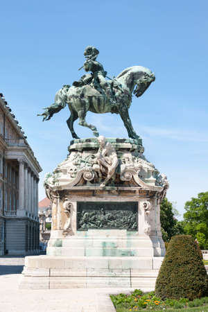 BUDAPEST, HUNGARY - APRIL 24, 2020: Equestrian statue of Prince Eugene of Savoy in Buda Castleのeditorial素材